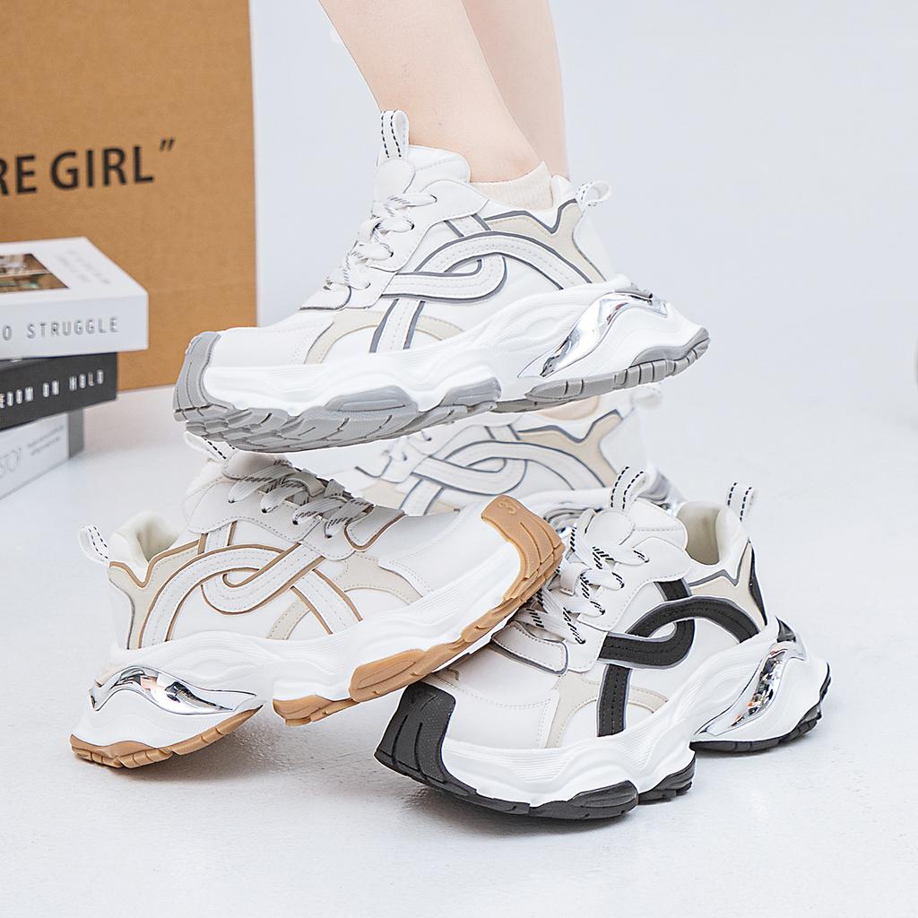 Leather Thick-soled Heightening Casual Shoes Women's 25 Spring and Summer Retro Fashion Sports Dad Shoes Women's Shoes Children's Versatile Trend