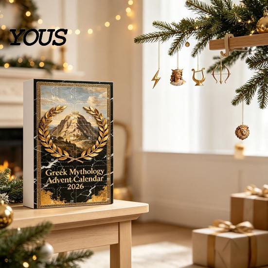 Christmas Countdown Ornaments Greek Myth Advent Calendar, 24Pcs Acrylic 2D Ornament Set with Vintage Decorative Collectibles Gold Tone, Tree