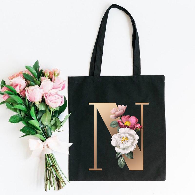 Холщовая сумка-тоут с цветочным письмом и шрифтом ABCDEFG, повседневная сумка-шопер с эко-цветами большой вместимости, сумки на плечо в стиле Харадзюку