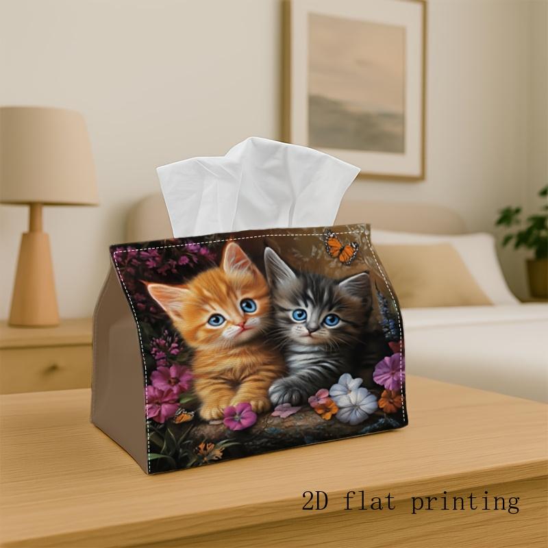 1pc Adorable Two-Kitten Tissue Box Dispenser with Flower Holder - Kitten-Themed Tabletop Organizer Suitable for Home, Wedding, Party, Car, Kitchen Dec
