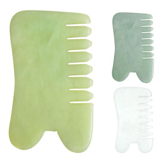 Yousheng Guasha Stone Wide Tooth Clear Surface Compact Size Handheld Multifunctional Scraping Scalp Comb Faux Jade Head Meridians Massage Tool