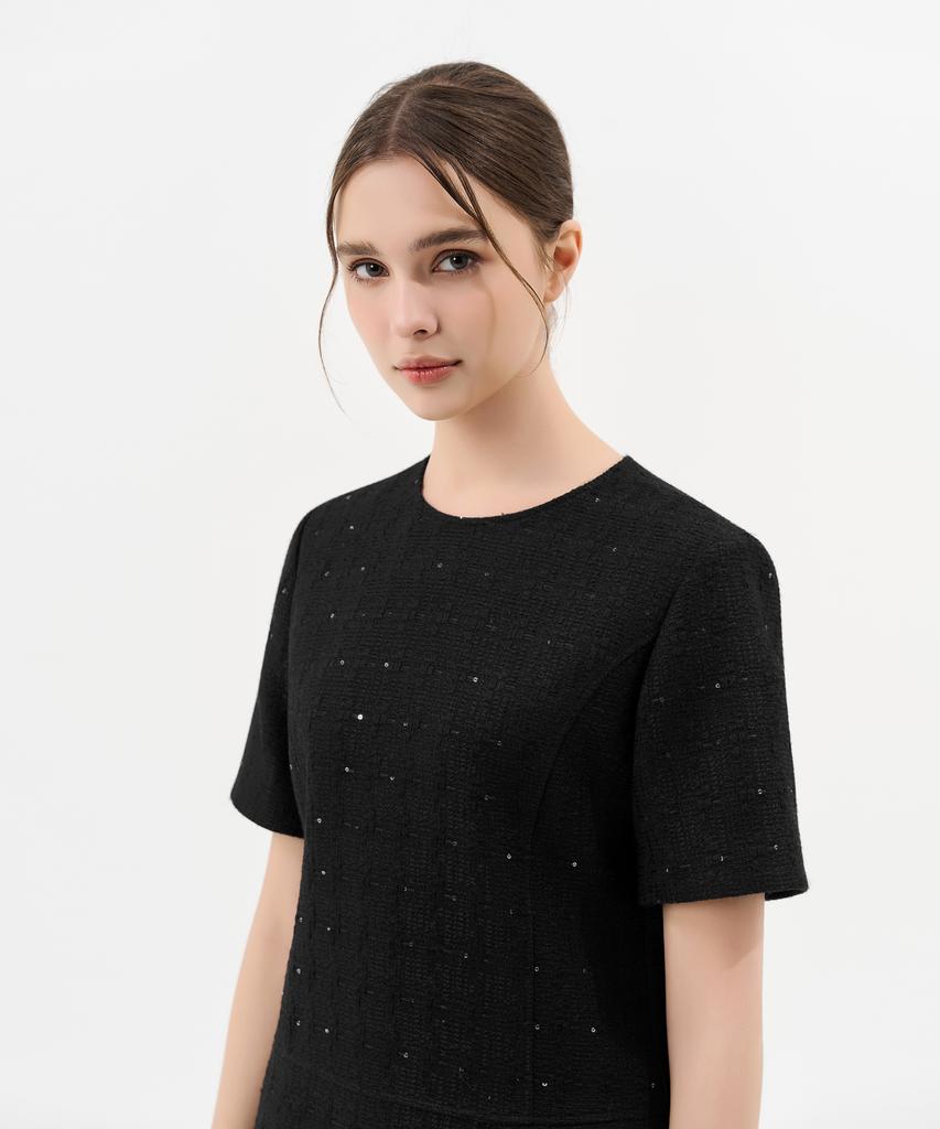 Laneonkyulleoseu Tweed Belted Mini Dress_Black