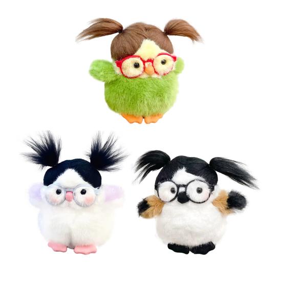 Funny Bird Plush Toy Cute Fat Parrot Sparrow with Glasses & Hair Mini Palm-sized Stuffed