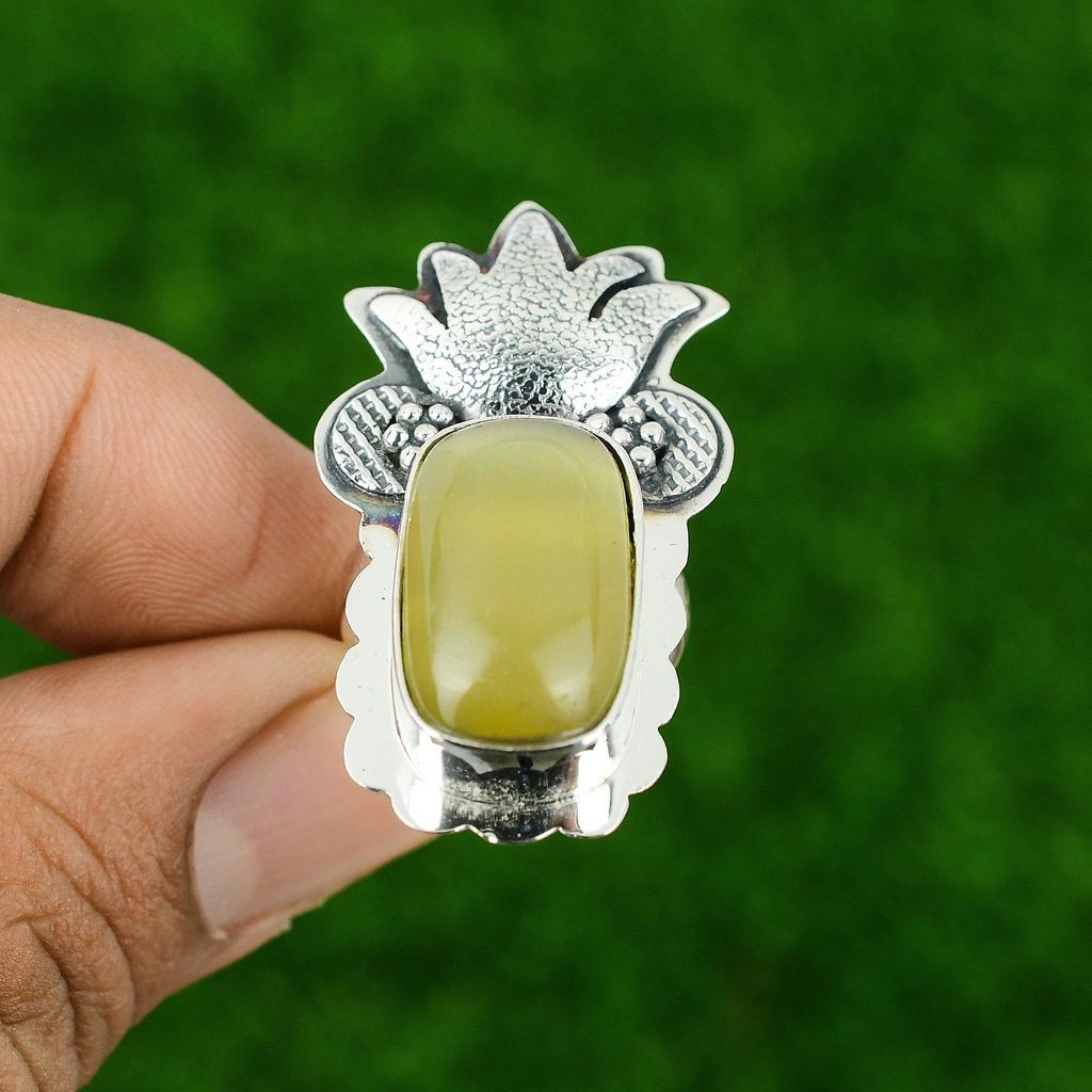 Chrysoberyl Stone 925 Sterling Silver Promise Anniversary Boho Statement Ring