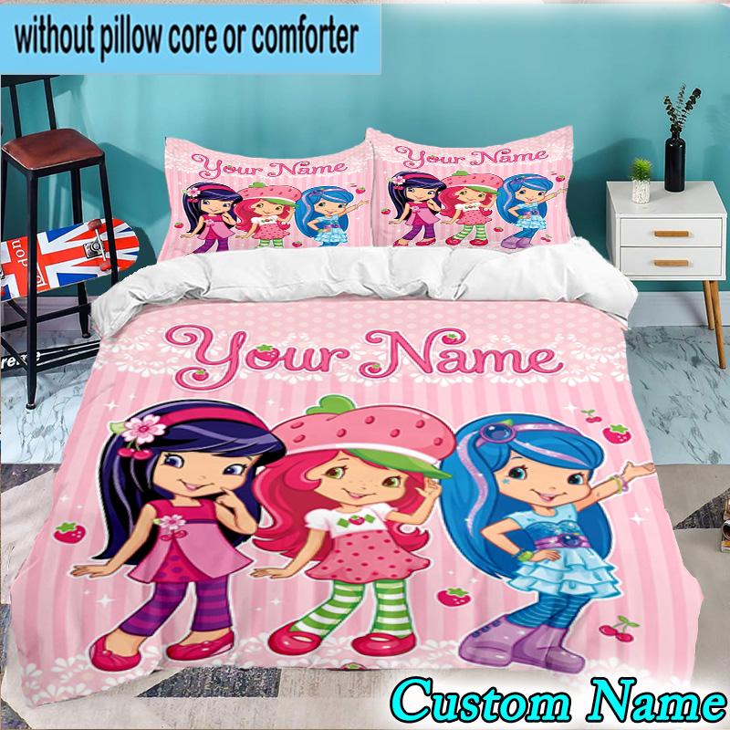 Custom Name 3PCS Straw-berry Sweet Moment Bedding Set,Including Duvet Cover And 2pcs Pillowcases Perfect for Bedroom,Dormitory,Fan Christmas gift