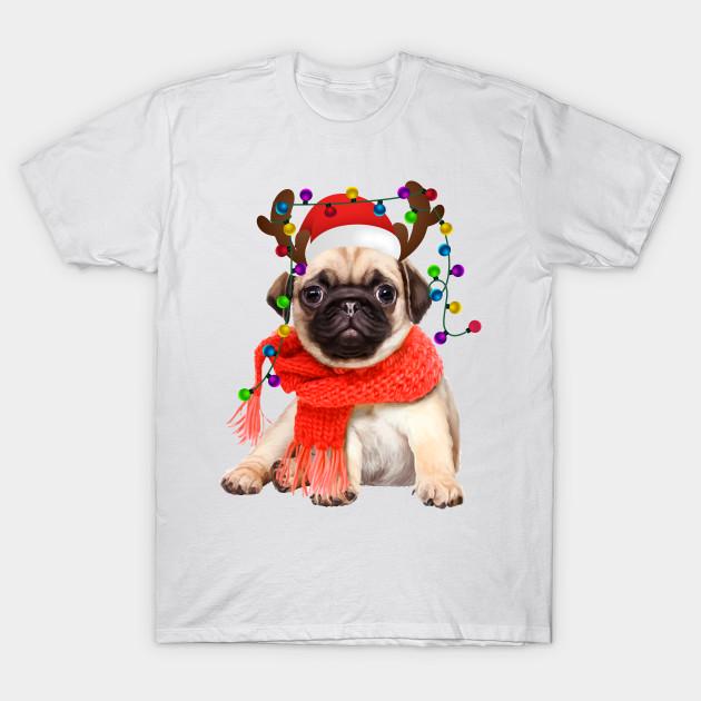 T Shirt Women Funny Pug Christmas Reindeer Christmas Lights Paja Harajuku Print Kawaii Tshirt Summer Short Sleeve Female T-Shirt Top Tee
