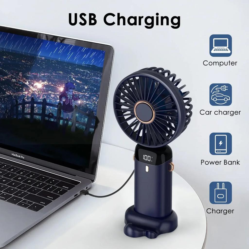 5000 мАч портативный мини-вентилятор беспроводной USB перезаряжаемый портативный цифровой дисплей держатель для телефона вентилятор 5 скоростей складной шейный подвесной вентилятор