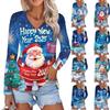 Женская повседневная мода сексуальный комфорт рождественский принт V-образный вырез пуговицы длинный рукав