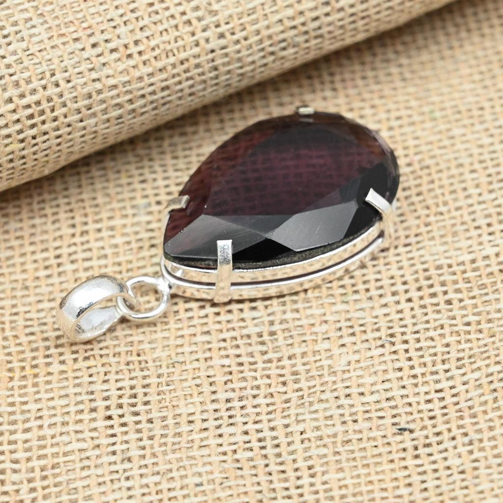 Faceted Amethyst Gemstone 925 Sterling Silver Handmade Gorgeous Pendant Jewelry