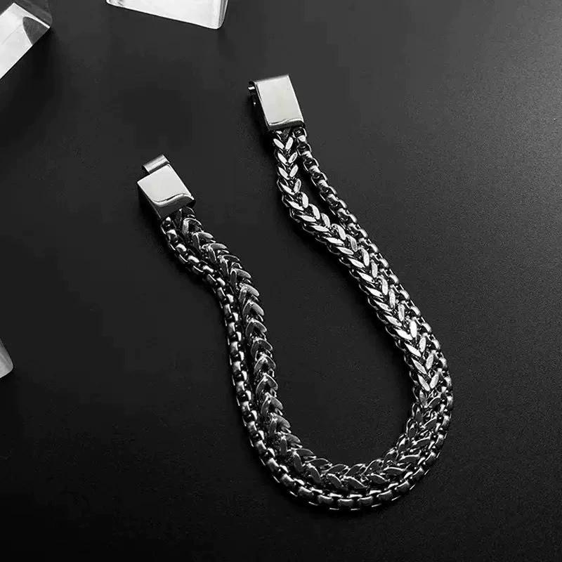 Customizable Men's DoubleLayer Stainless Steel Reversible Chain Bracelet HipHop Versatile Magnetic Clasp Bracelet FadeResistant