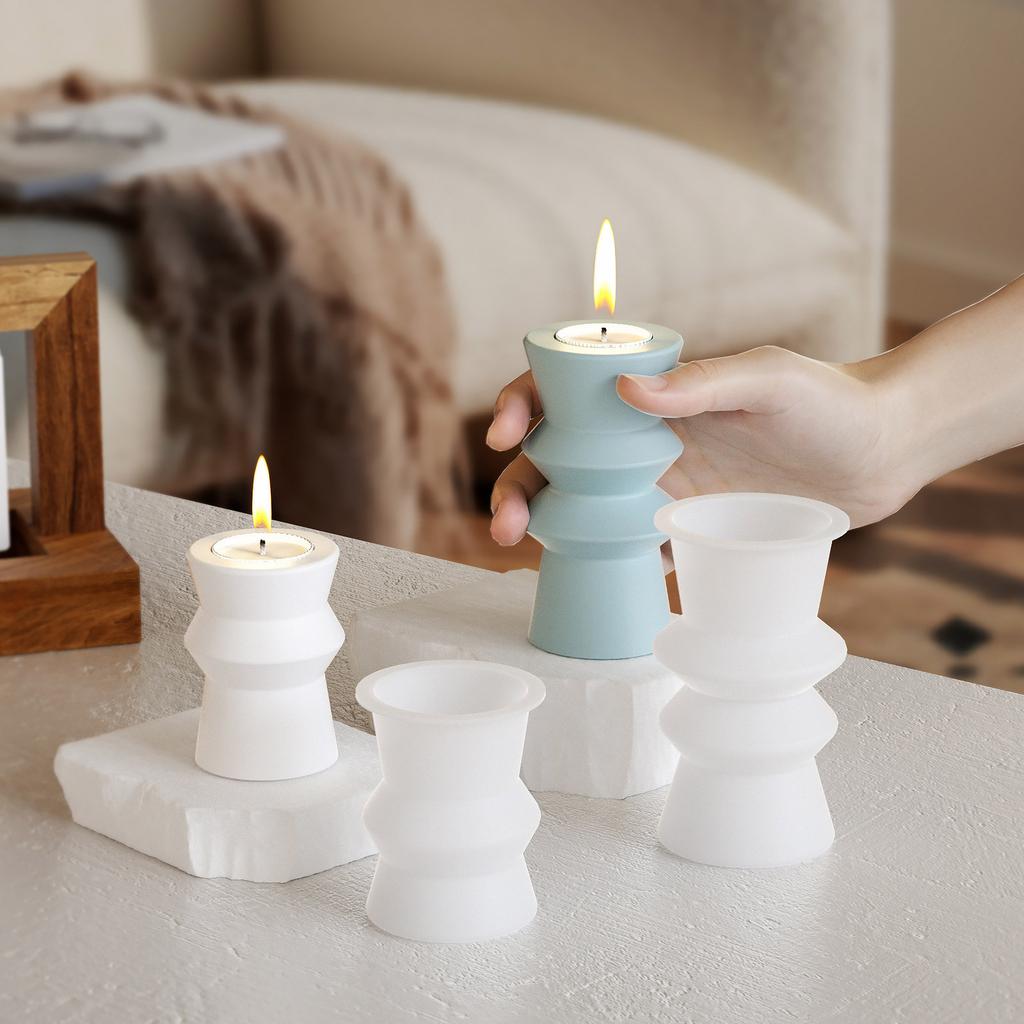Unique Candle Holder Molds Crafting Molds Round Shape Candle Base Moulds Silicone Texture for Crafting Candlesticks