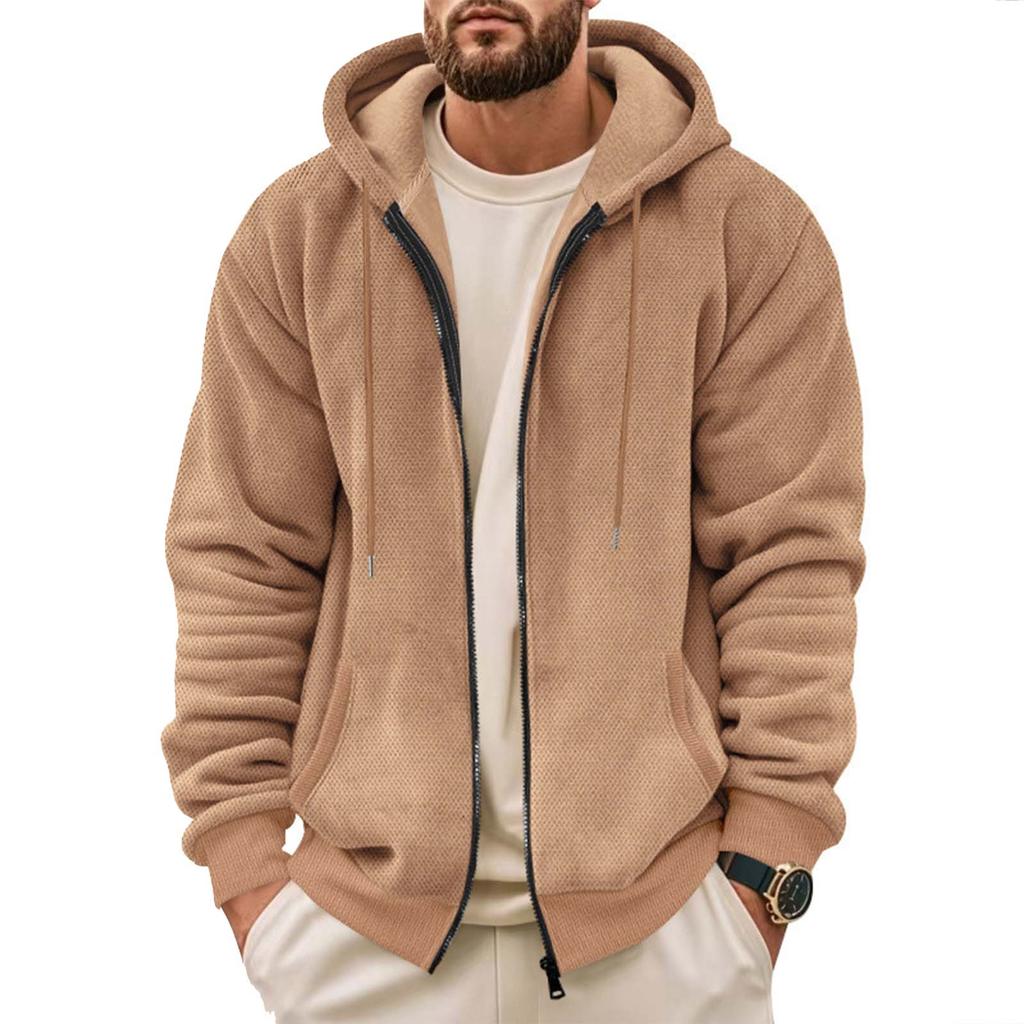 Men'S Winter Zipper Hooded Fleece Sweatshirt With Patch Pocket Casual Jacket