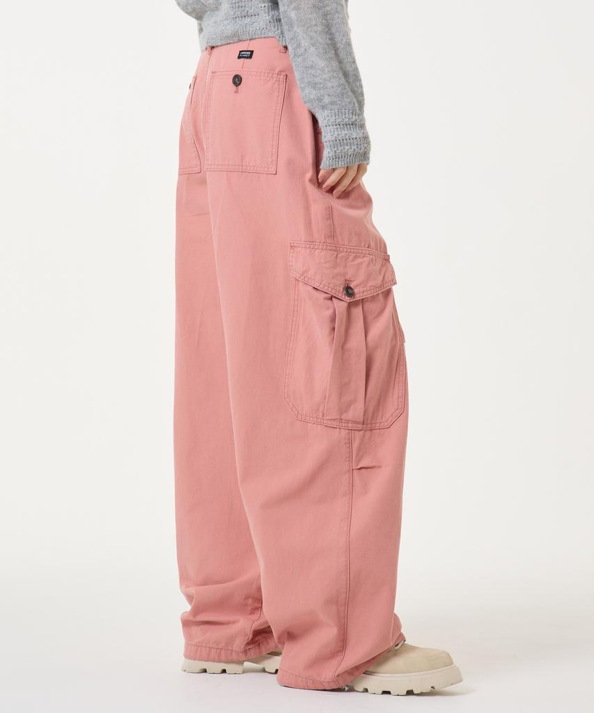 UNKNOWN PLANET Chin Pleated Wide String Cargo Cotton Pants Pink