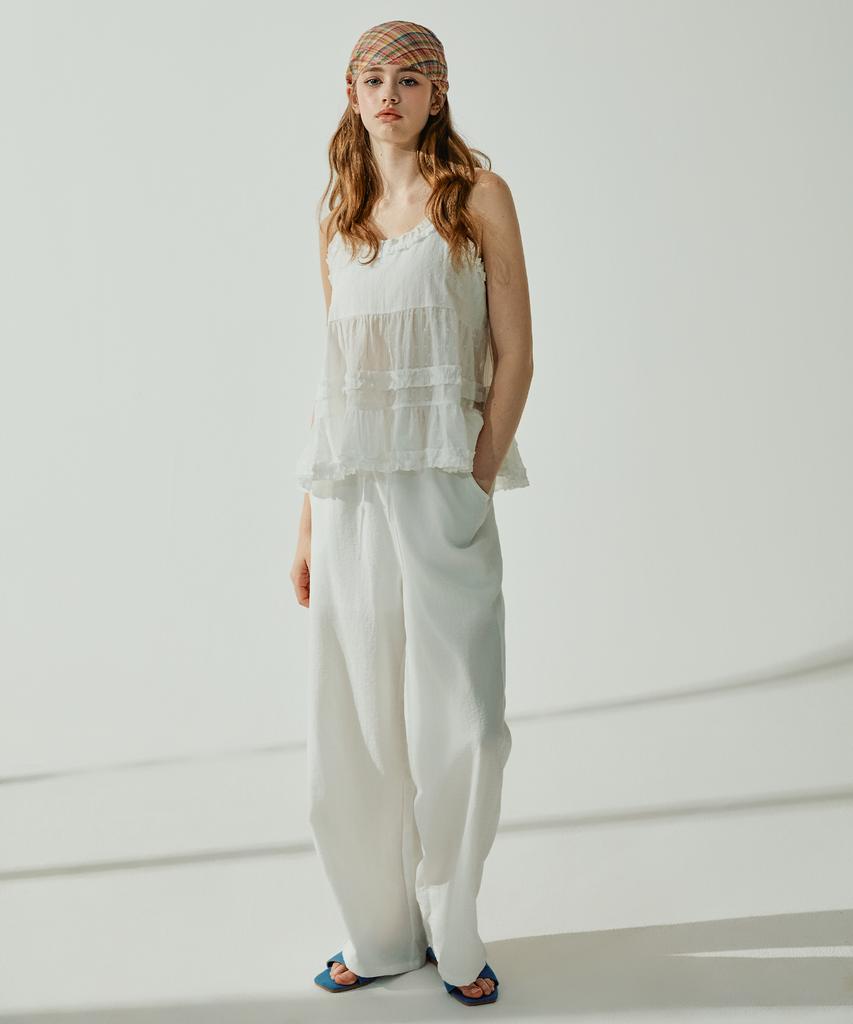VIKINI VENDER Mary Frill Tiered Sleeveless Top