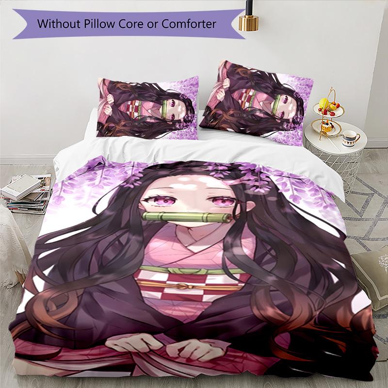 3pcs nezouko5 Design Cover Set - HD Printed Bedding with 1 Cover and 2 Pillowcases - Perfect for Home and Dorm Decor