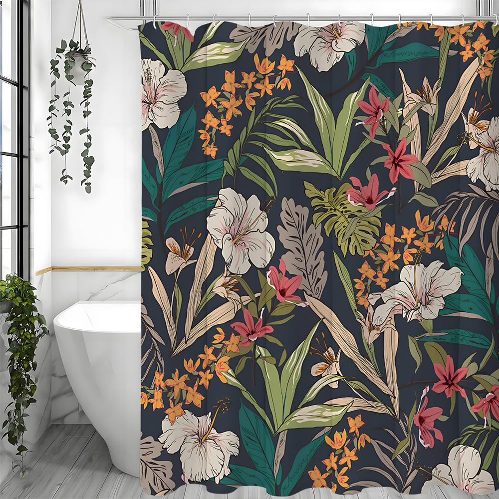 Spring Flower and Plant Shower Curtain, Bathroom Decorative Shower Curtain, Waterproof Shower Curtain with Hooks