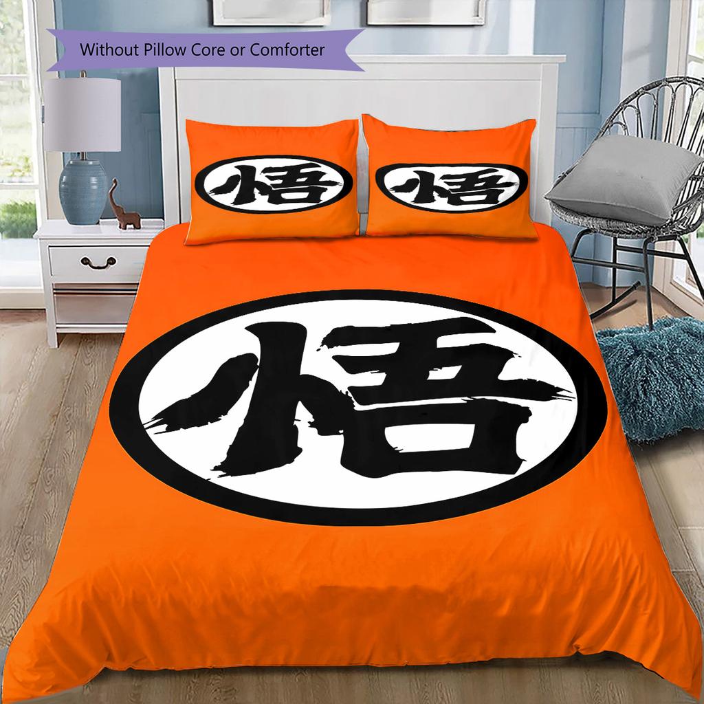 Dragon Ball Z Logo Pattern Bedding Quilt Set Quilt Cover Pillowcase Home Birthday Gift(1 * duvet cover + 2 * pillowcase, without core)