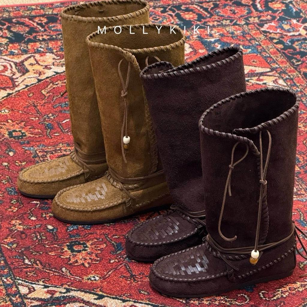 Retro Tassel Strap Western Boots 2025 Autumn New Leather Slim Boots Can Be Folded Stack Boots Martin Boots