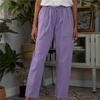 Fashion Women's Cotton Linen Pants Solid Color Pockets Elastic Waist Loose Casual Pants