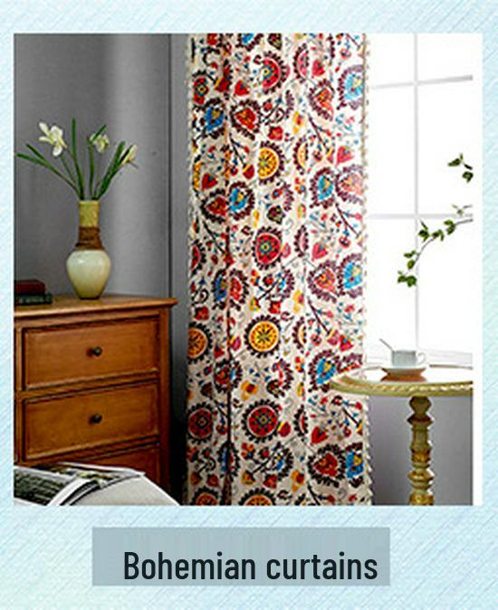 Красные богемные полосатые хлопково-льняные шторы для гостиной - Ретро стиль