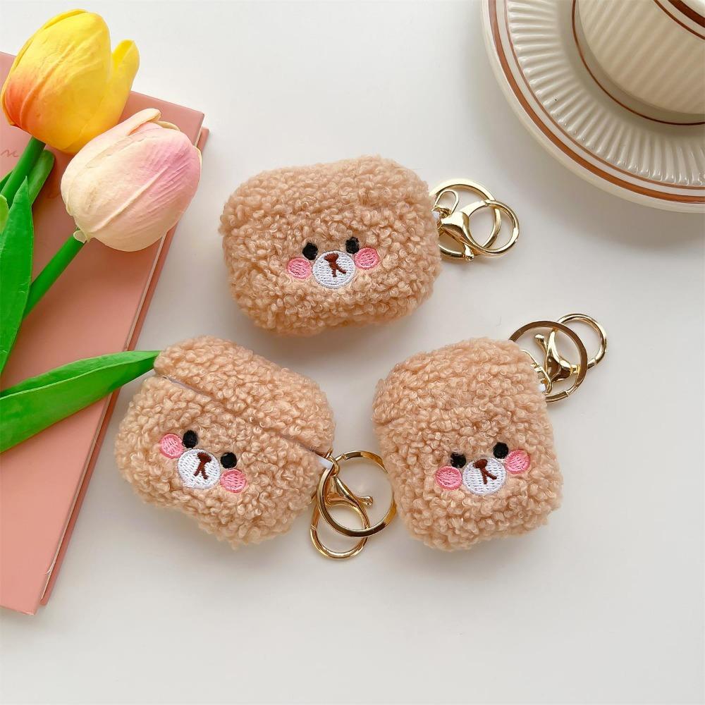 For AirPods 1/2/3/Pro 2 Earphone Case Plush Teddy Pattern Soft Anti Drop TPU Material Protective Equipped Keychain Pendant