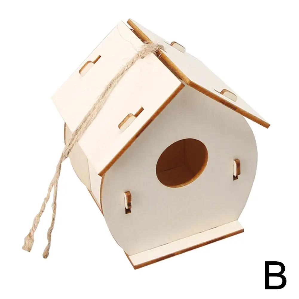 Bird Wood House with Lanyard Outdoor Unfinished DIY Accessory Pet Supplies Hanging Birdhouse for Outside Balcony H6A5