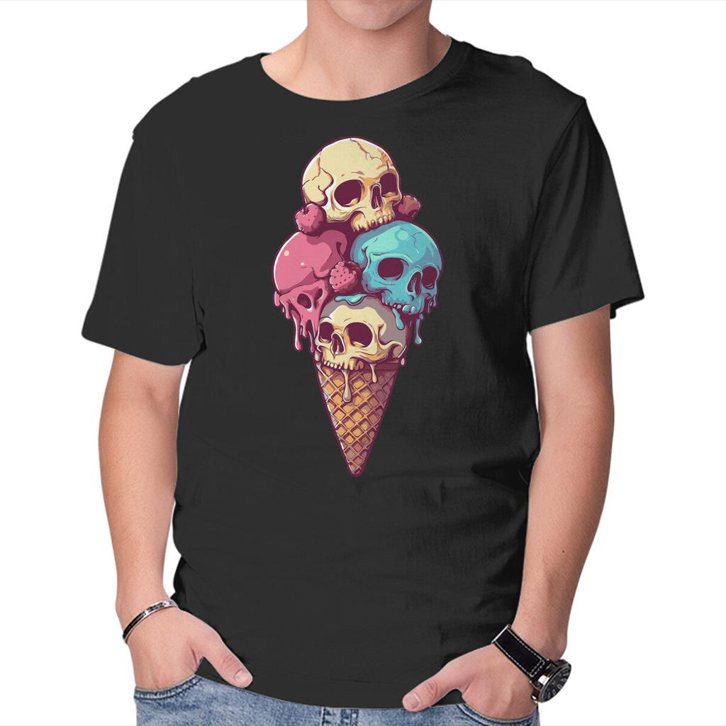 Unisex Crew Neck T-Shirt Skull Ice Cream Graphic Short Sleeve Casual Tee