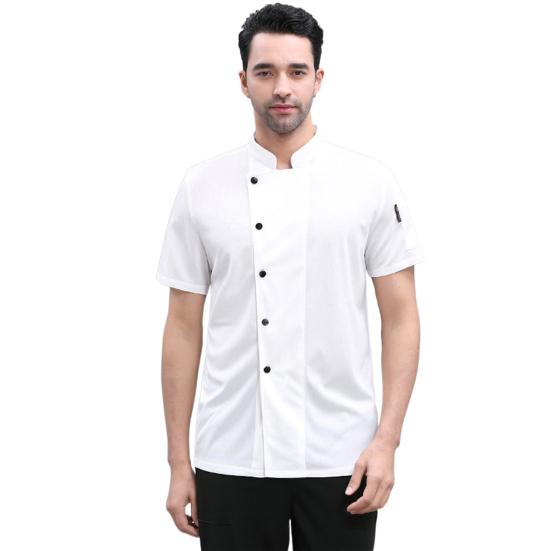 Unisex Chef Shirt Kitchen Single-breasted Short Sleeve Stand Collar Stain-resistant Loose Kitchen Bakery Restaurant Canteen Waiter Top Cook Uniform