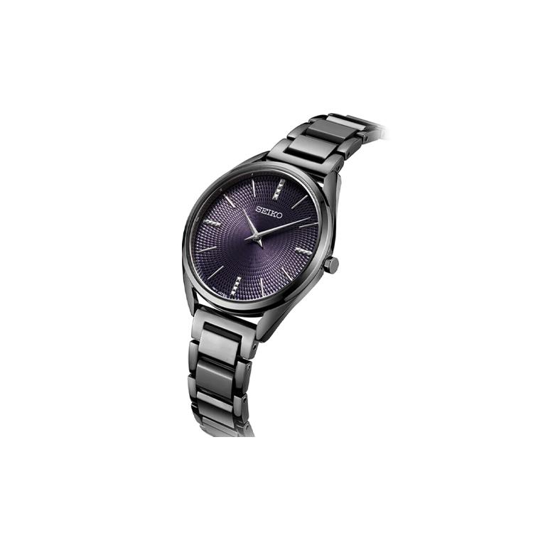 Seiko Часы с кварцевым механизмом и стальным ремешком Женские часы Фиолетовый циферблат SWR035P1