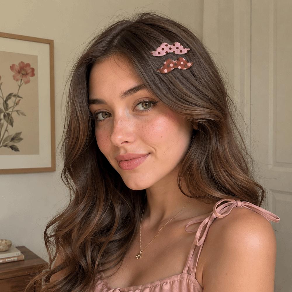 Korean Bangs Clip Polka Dot Snap Clip Cute Beard Shape Hair Clips For Women Girls