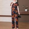 Летние элегантные брючные комплекты больших размеров для женщин, комплекты из 2 предметов с винтажным принтом, женский наряд