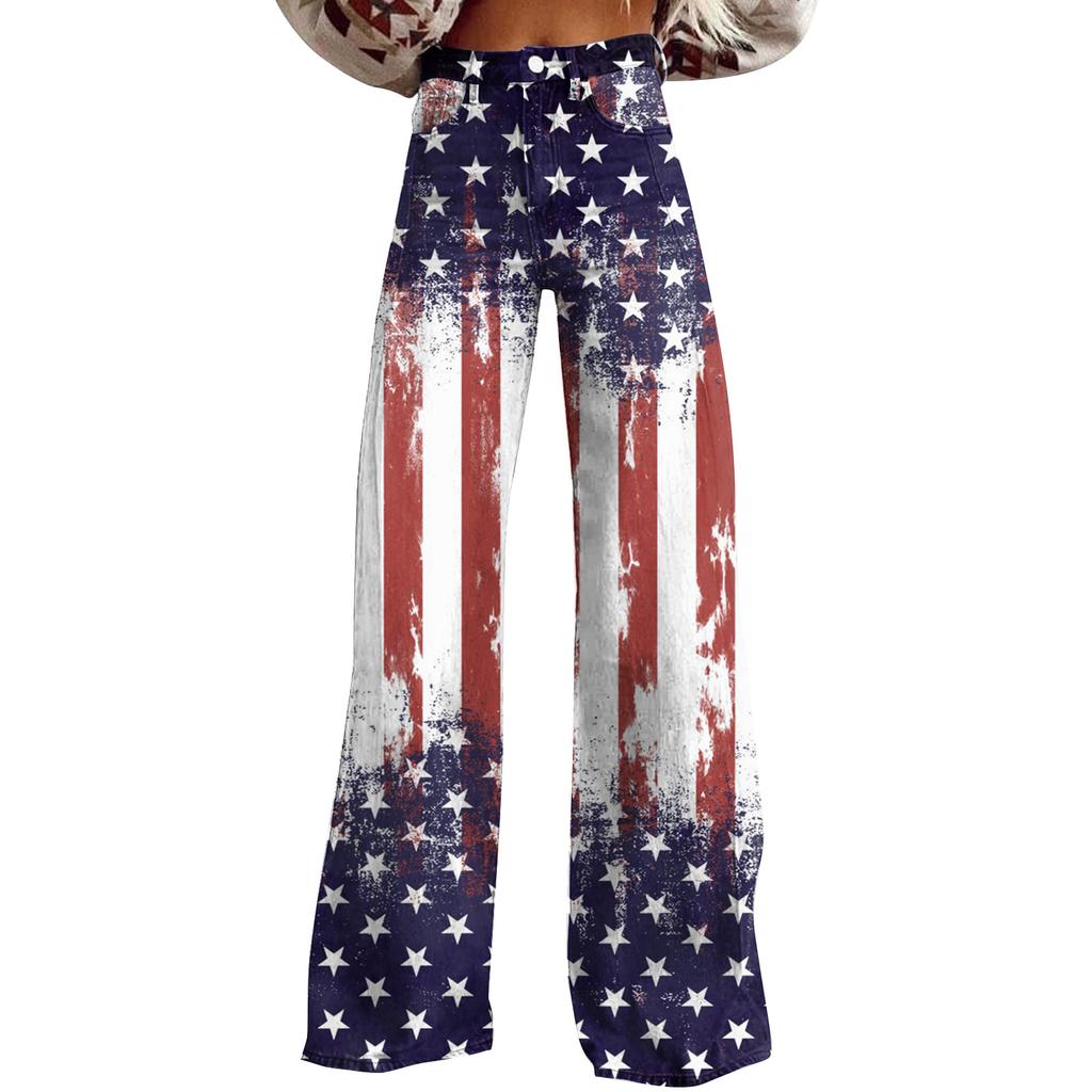 Широкие расклешенные джинсы для женщин с карманами, мешковатые брюки с винтажным цветочным принтом и высокой талией, свободные брюки