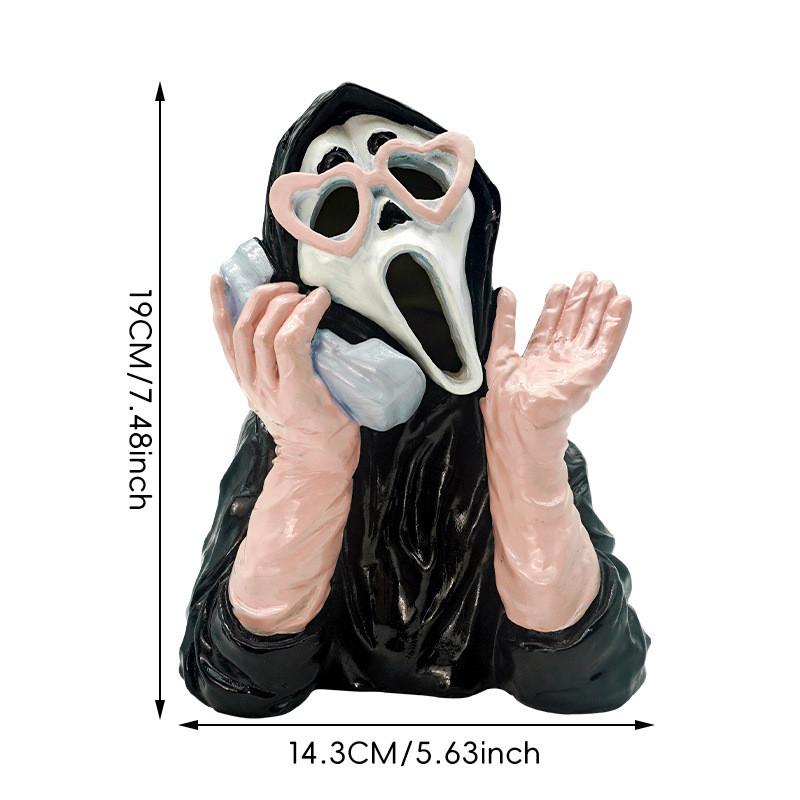 Resin Ornament Luminous Pink Screaming Ghost Face For Halloween Decor Event