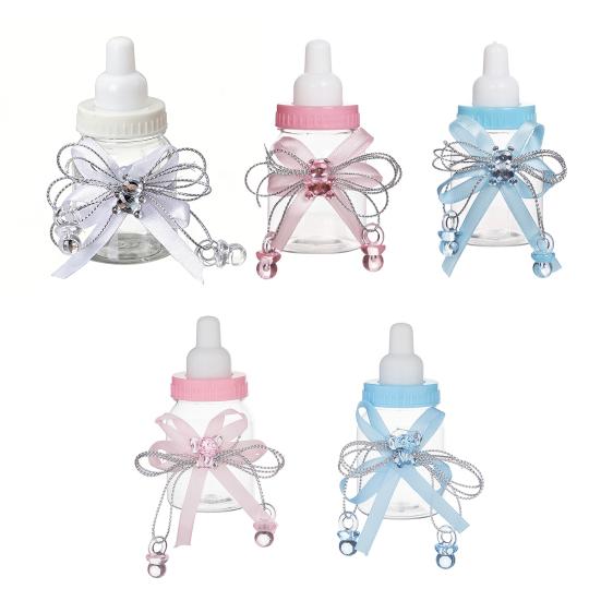 1/6/12 шт. Мини-конфетница в виде бутылочки молока с мишкой из страз и бантом из ленты, для сладостей и угощений, банка для хранения, сувениры для вечеринки в честь рождения ребенка