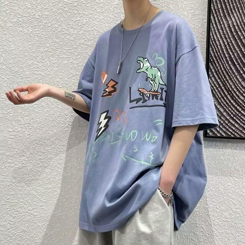 Short Sleeve T-shirt Men's Fashion Brand Summer Loose Half Sleeve 2024 New Internet Celebrity Fashion Ins Simple Printed Top