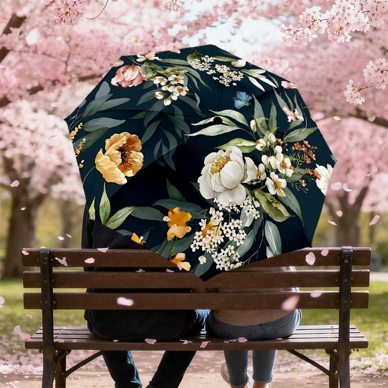 1PC Floral Pattern Umbrella-8-Rib Reinforced Portable Folding Travel Suitable for All Seasons Outdoor Daily Use Is an Ideal Choice -K0414