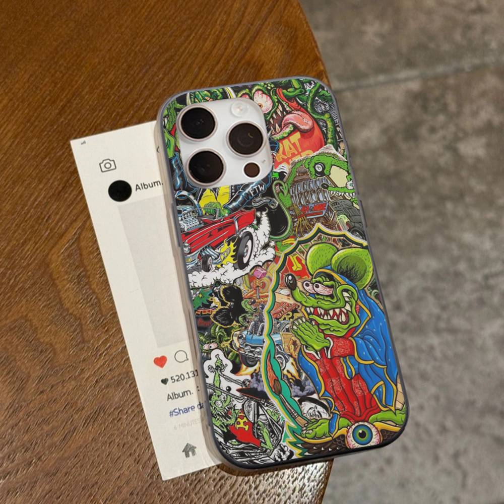 Забавный Rat Fink Для IPhone 15 16 17 14 13 12 11 Pro Max 16E 16 Plus 17 Air Гофрированный Ударопрочный Чехол для Телефона