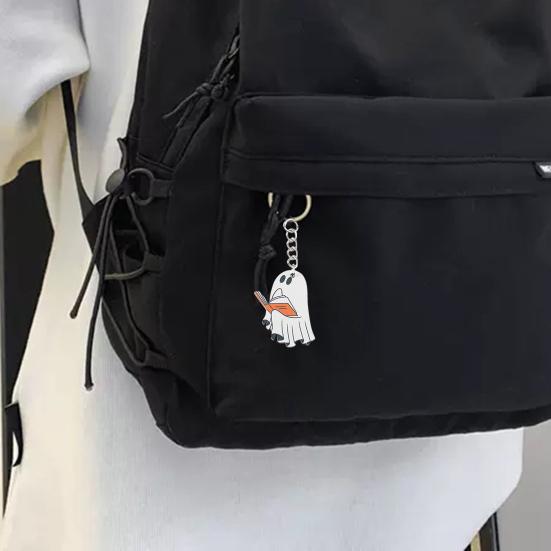 Брелок для ключей «Призрак на Хэллоуин» с изображением мультяшного призрака, держащего книгу, легкий деревянный брелок, украшения на Хэллоуин для женщин