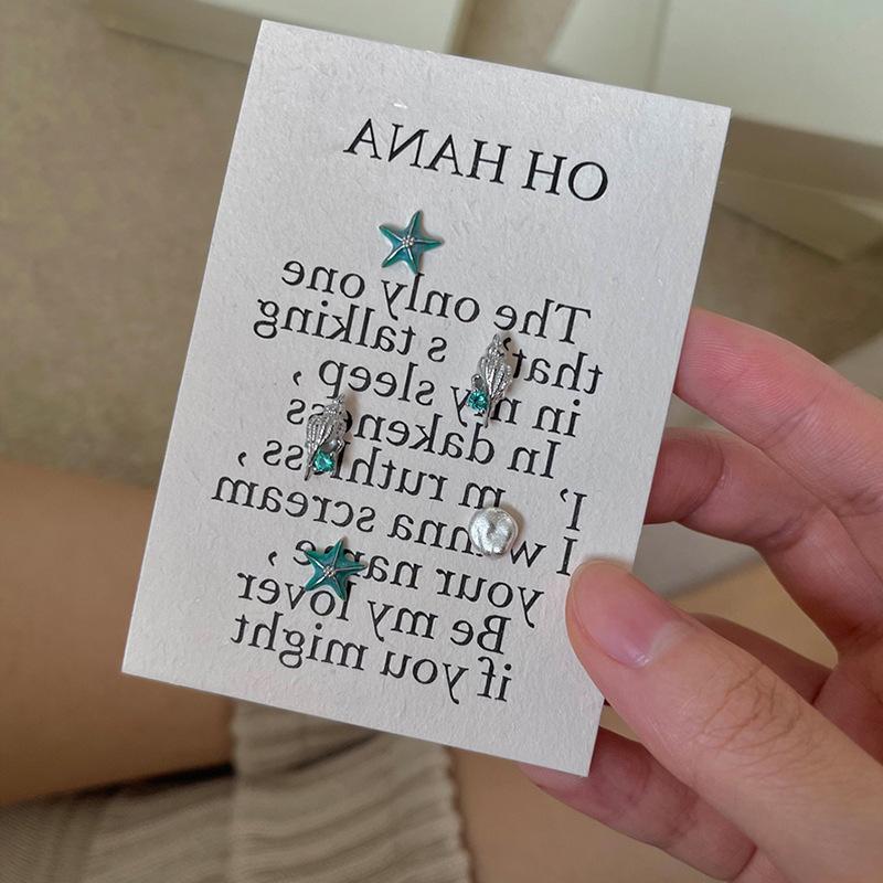 Серьги-гвоздики в виде морской звезды с каплями синего масла, женские, маленькие, изысканные, уникальные, индивидуальные, модные, темпераментные, универсальные серьги