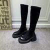Модные длинные чулки, ботинки, обувь для женщин 2024 года, новый стиль, осень-зима, плюшевые, теплые, на толстом каблуке, ботинки Челси с квадратной головкой и платформой для женщин