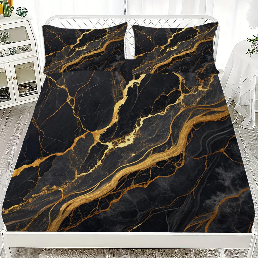 3D Fitted Sheets Marble Pattern Bedding Printed With Elastic Mattress Cover And Pillowcase Custom 180x200cm Boy Kids Decor