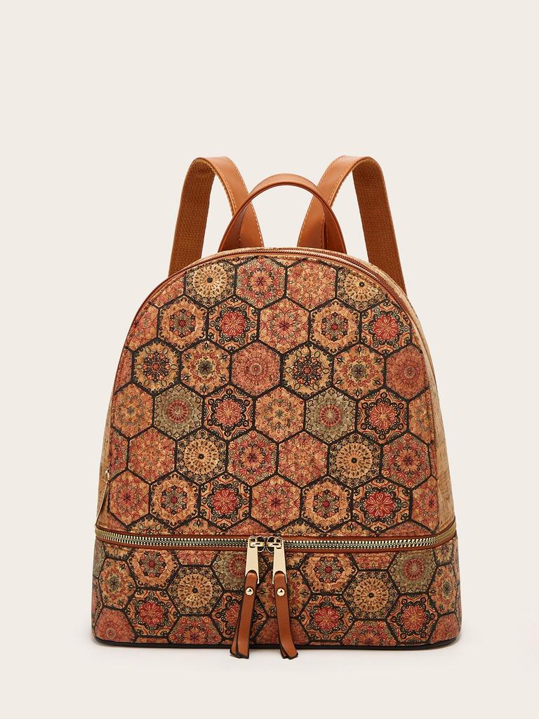 2025 Ethnic Style Large Capacity Women's Backpack with Bark Print
