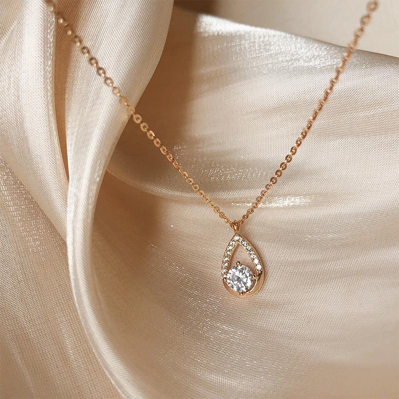 Fashion 925 Sterling Silver Water Drop Necklace Sparkling Zircon Pendant Romantic Woman Engagement Birthday Jewelry Gift