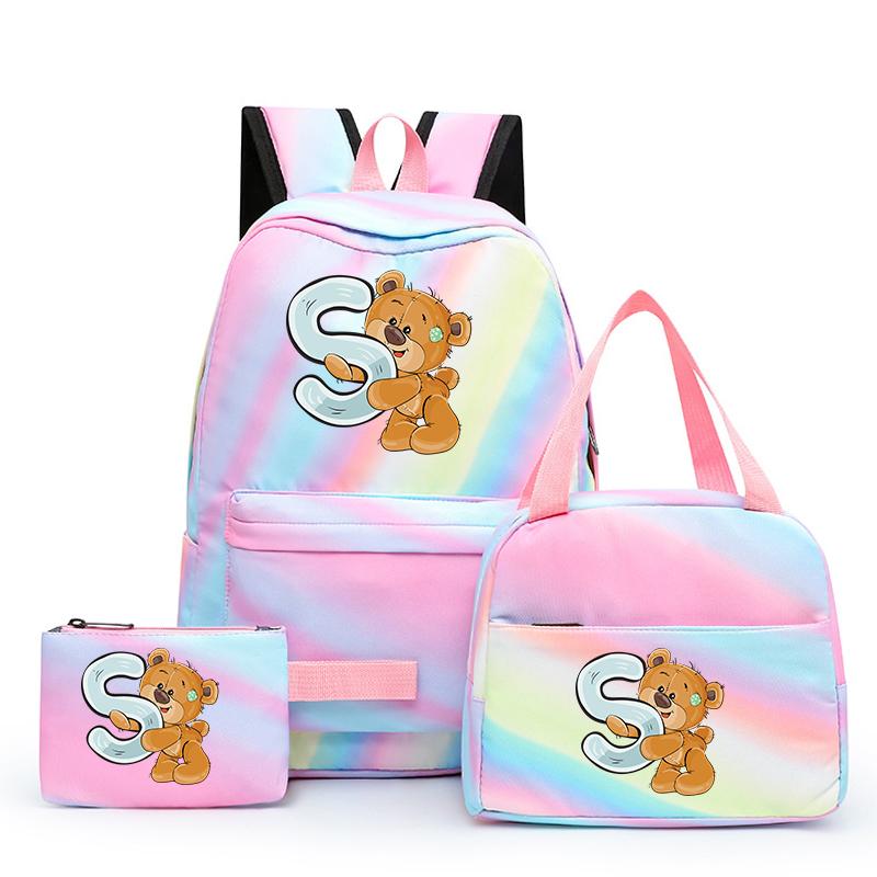 3 шт./компл. школьный рюкзак «Маленький медведь» с 26 английскими буквами и сумкой для обеда, пенал для студентов, Kawaii, школьный рюкзак для девочек