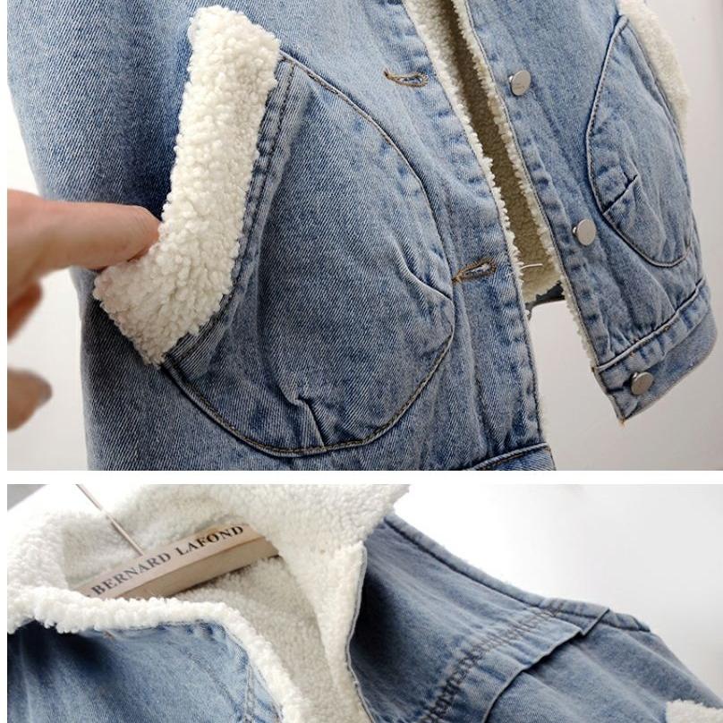 Women's Fall and Winter Sleeveless Loose Buttons Denim Vest Padded and Thickened Cotton Clothing