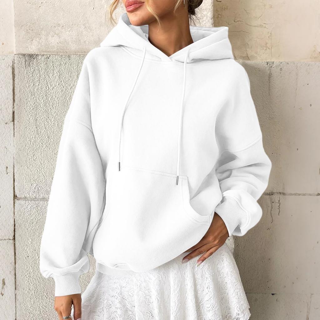 Женская толстовка, повседневная модная толстовка с длинными рукавами и капюшоном, однотонная