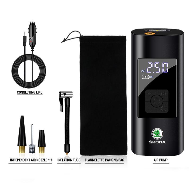 1Pcs Car Tire Inflator Smart Digital Inflatable Pump Emblem Accessories For Skoda SCALA Superb Octavia 2 3 A4 A5 Fabia Kamiq Kapoq Kodiaq Rapid