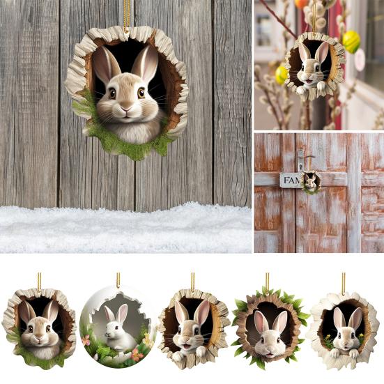 1/5Pcs Easter Rabbit Ornament Easter Bunny Tree Hole Acrylic Pendant Door Window Hanging Decoration for Holiday Home Decor