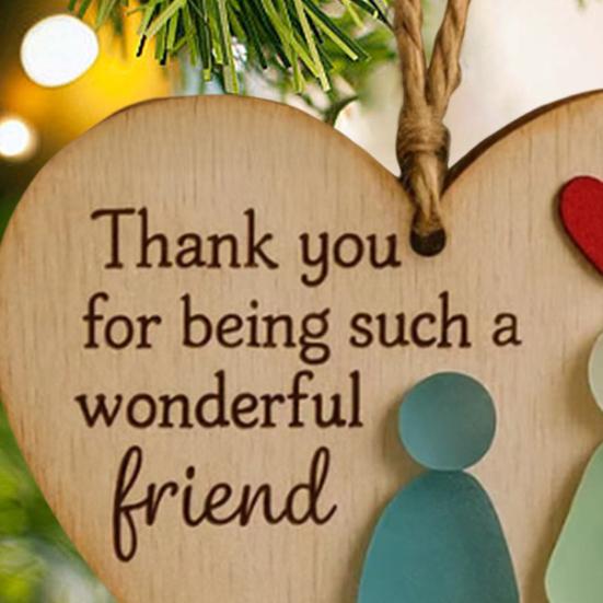 Friendship Heart Keepsake Wooden Heart Pendant Handmade Sea Glass Art Hanging Decoration with Warm Message Gift for Friends