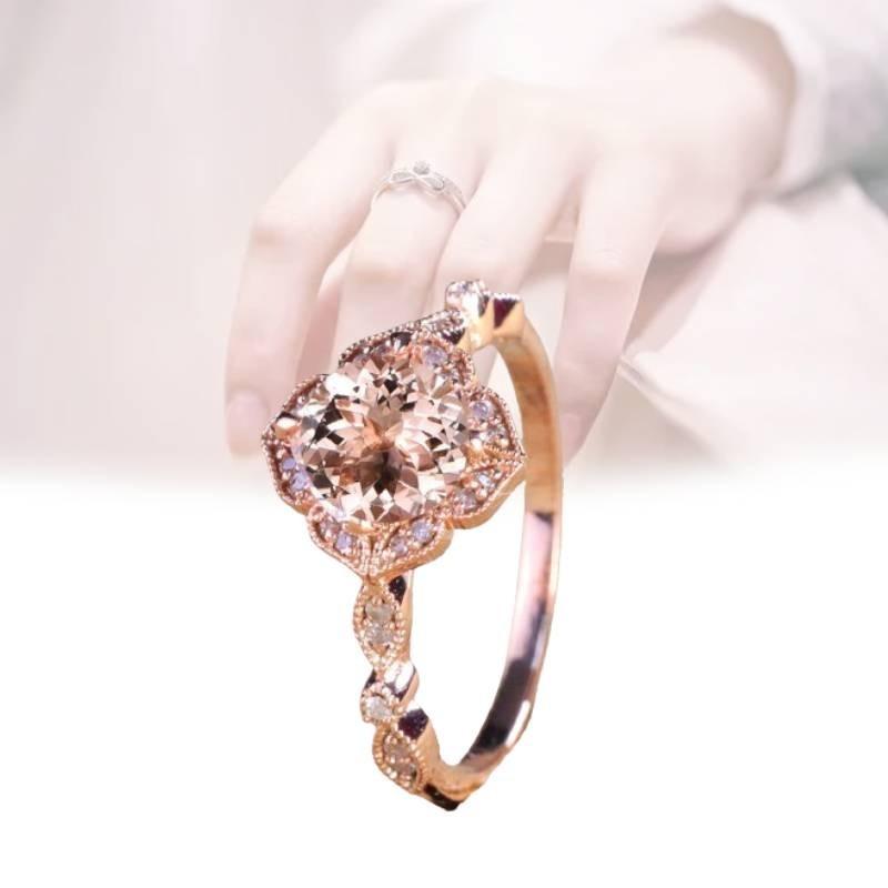 Stunning Pink Zirconia Micro Pave Princess Engagement Ring 18k Rose Gold Plated